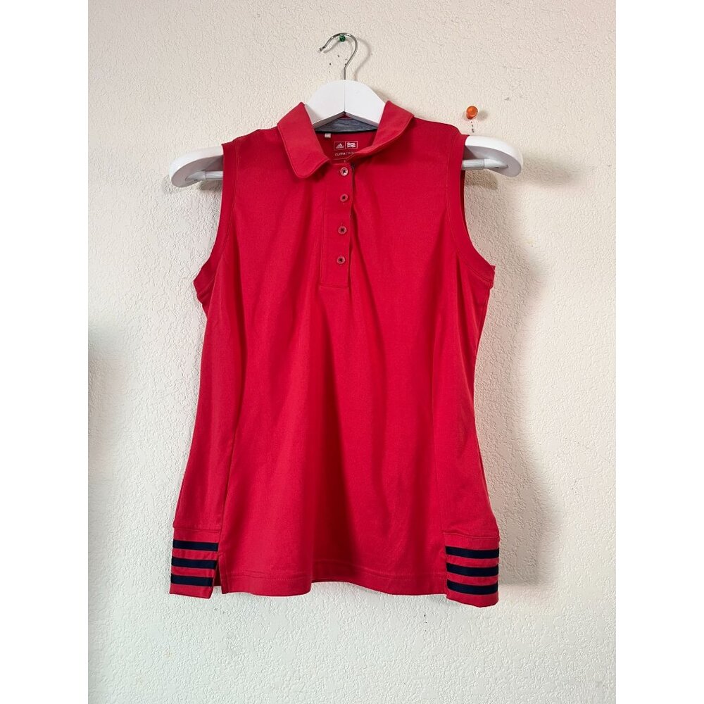 Adidas ClimaCool Womens Sleeveless Golf Polo Shirt Small Red 3 Stripe Active